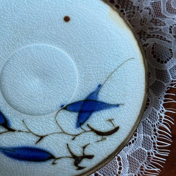 Vintage Japanese Porcelain Dessert Dishes – Set of 4 | Blue Leaf Hand-Painted - Picture 4 of 8